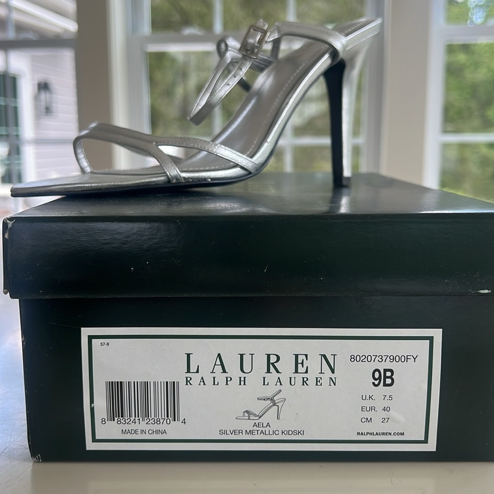 LAUREN RALPH LAUREN Aela silver metallic kidskin strappy sandals SIZE 9 - Picture 6 of 6